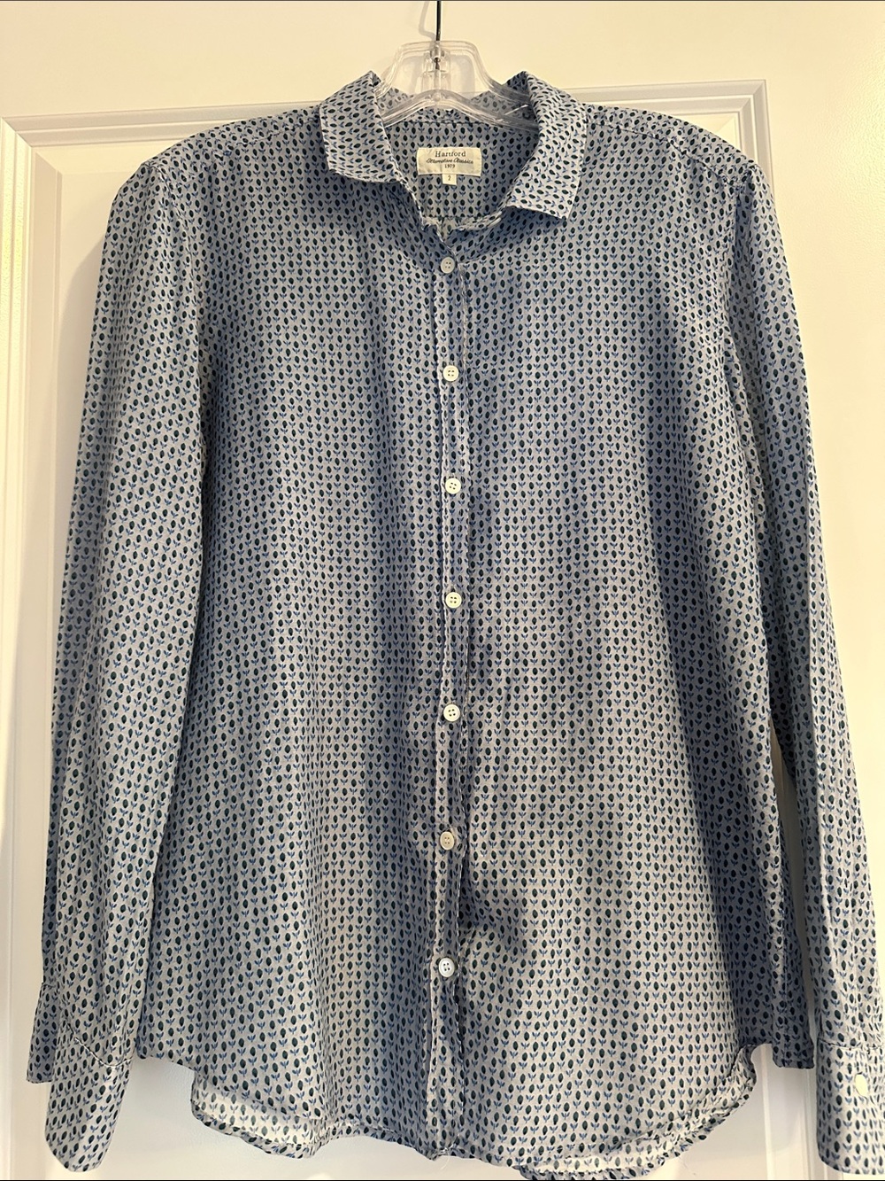 Hartford Light Blue Printed Casual Button-Down Shirt